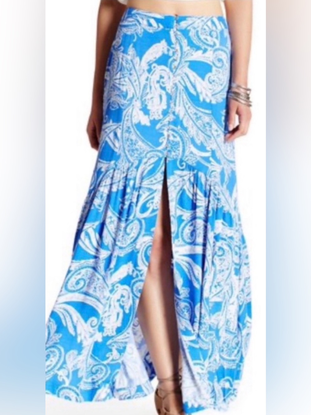 Free People Boho Blue and White Paisley Lined Maxi Skirt Size 12 New with Tags